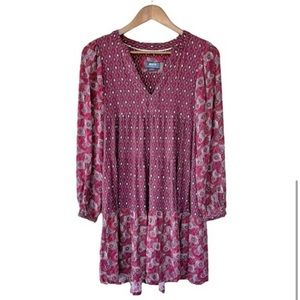 Maeve by Anthropologie Long Sleeve size S  Floral Dress Wine/Bord Babydoll Boho